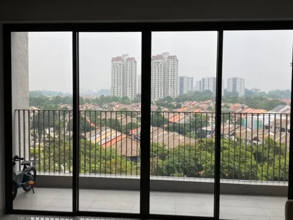 Living room balcony glass before and after solar heat rejection window film tinting