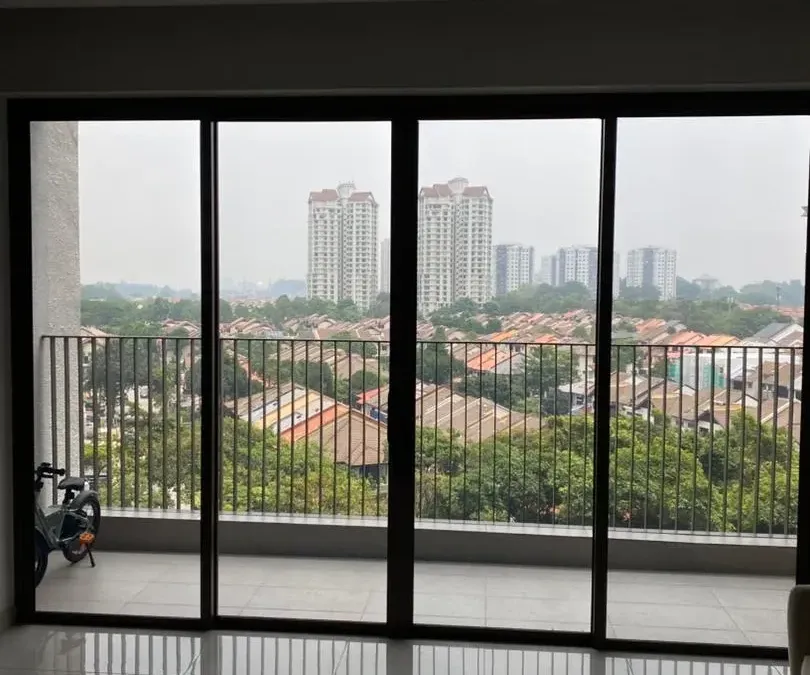 Living room balcony glass before and after solar heat rejection window film tinting