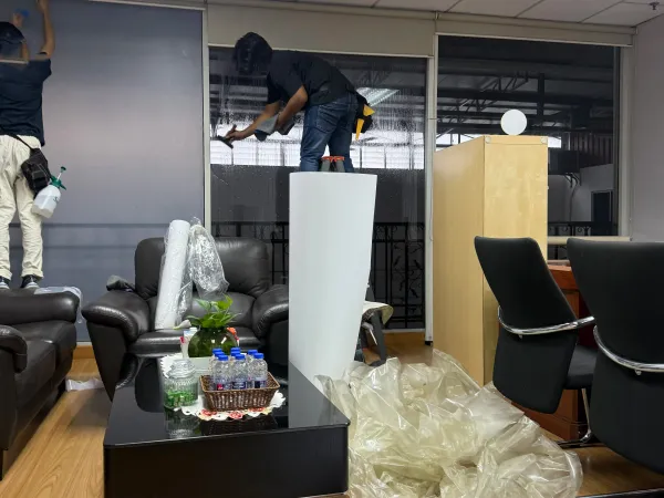 Frosted privacy window film on modern office glass partitions in Kuala Lumpur